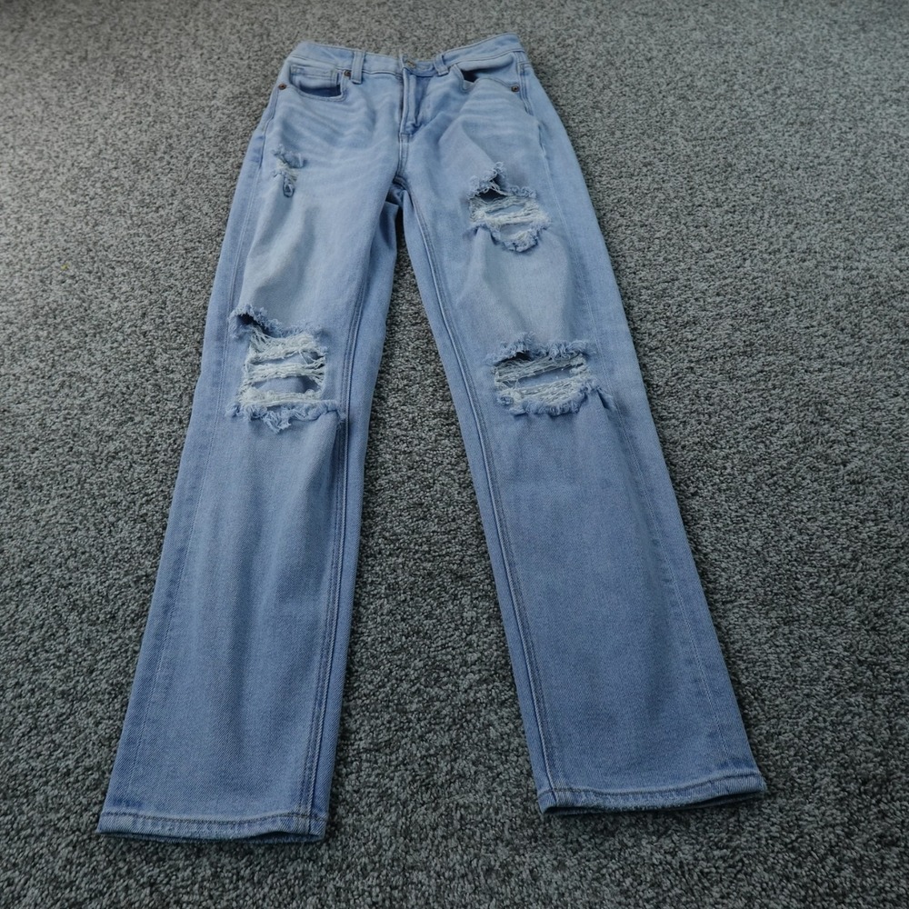 American Eagle Jeans Womens 0 Light Blue Denim Pants Mom Straight Stretch Flex